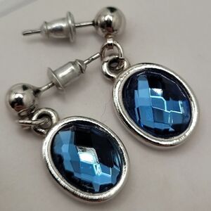 ✨2/$10✨ Sea Blue Oval Dangle Earrings Silver-tone